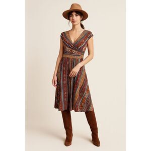 Maeve x Anthropologie | Tamera Boho Wrap Midi Dress Multicolor Size S | EUC